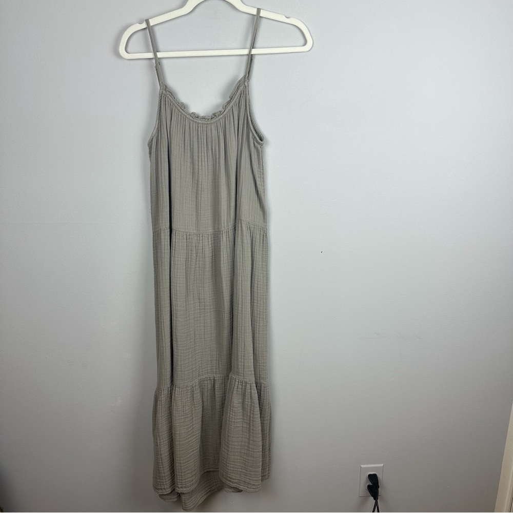 Daily Practice Anthropologie Cotton Gauze Tiered Maxi Dress Size M Neutral Taupe